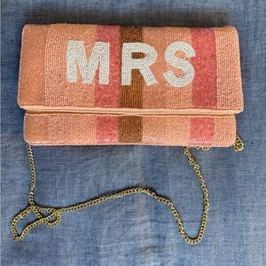 Beaded 'MRS' Clutch Bag - Pink and Gold